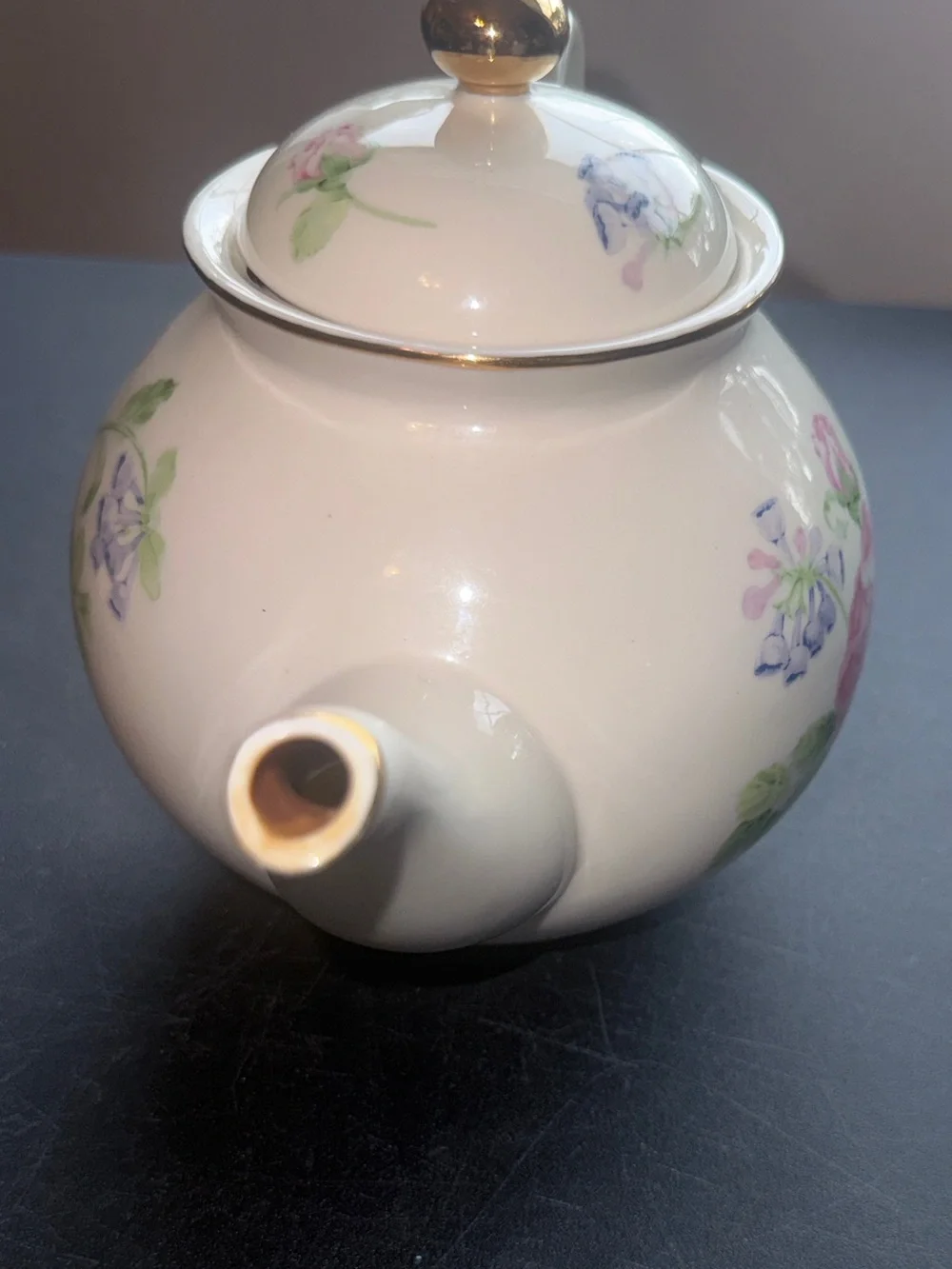 Floral Porcelain Teapot with Gold Trim